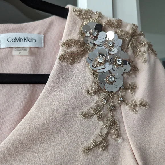 NWT Calvin Klein Blush Pink Dress with Beading - Picture 4 of 5